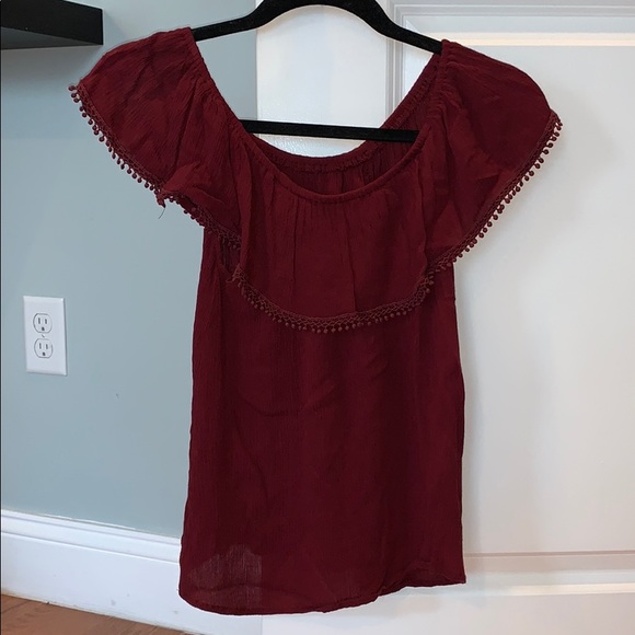 Burgundy Off the Shoulder Top - Picture 1 of 2